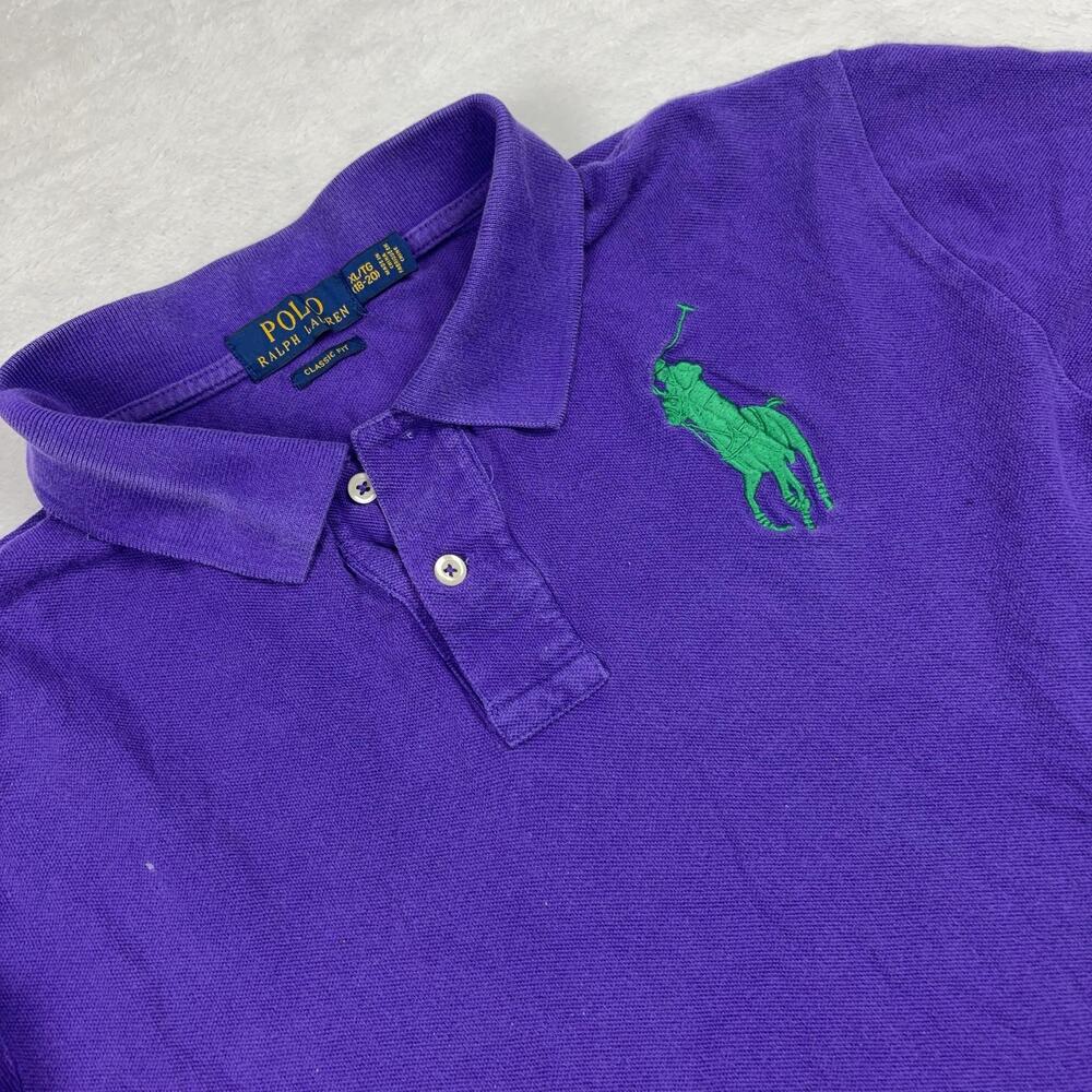 Polo Ralph Lauren Polo Shirt Youth XL Purple 100% Cotton Classic Pony 3 Patch